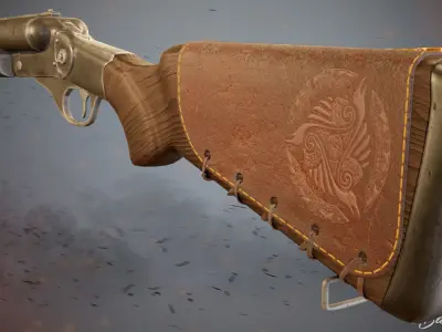 Shotgun old gun with bullet in it Low-poly 3D model