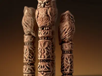 Wooden Totem Owl Pole  Low-poly 3D model