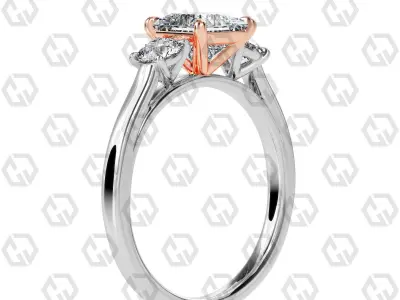 Ring 118 Princess Shape Cathedral shank 3 stone ring with round 3D print model