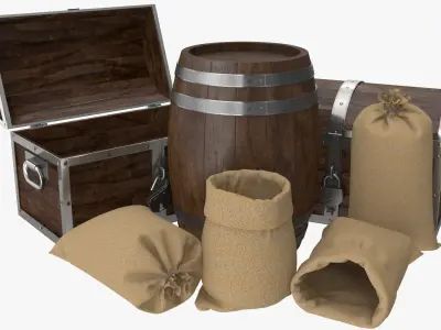 Wooden and Sacks Collection 1 3D model