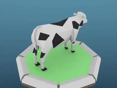 Low Poly Cow on platform Low-poly 3D model