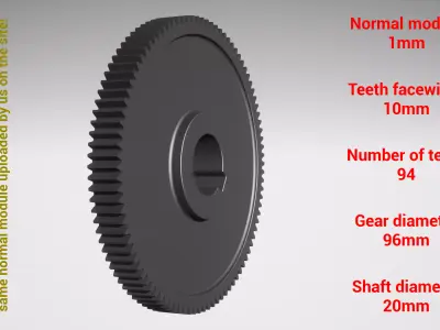Cylindrical gear - paired - z94 m1 D96 d20 3D print model