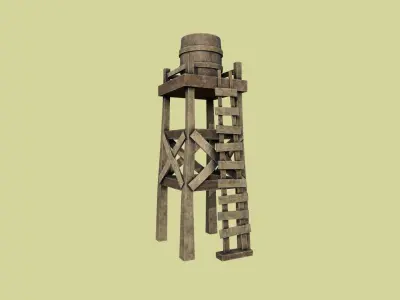 Western Water Tower Wooden - Old West - Backdrop Full Perm Low-poly 3D model