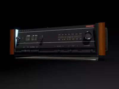 Retro Woodgrain Flip Clock Radio Low-poly 3D model