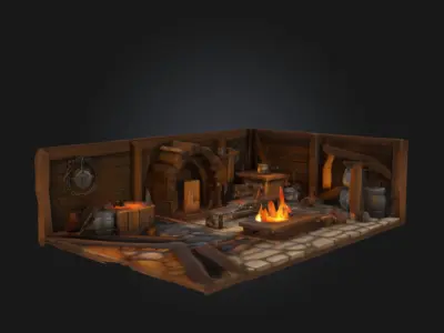 Stylized Medieval Blacksmith Workshop Low-poly 3D model