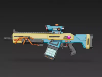 Cartoon Cyber Yellow Blue Rifle 3D Model PBR Low-poly 3D model