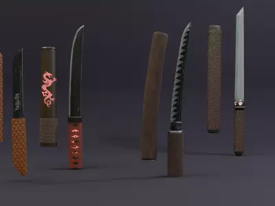 game ready bundle of Tanto Low-poly 3D model