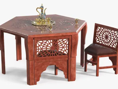  Arabian Tea Set with Kettle and Cups on Table 