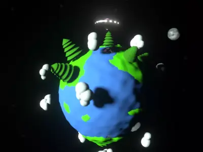  Planet Earth with UFO Low-poly 3D model