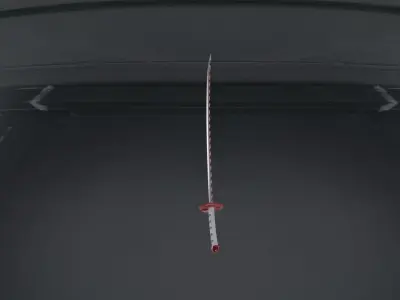 Katana samurai sword hanging from ceiling of car Low-poly 3D model
