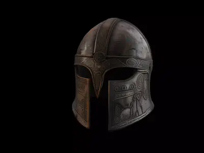 Ancient Warrior Helmet Intricately Engraved Battle Gear   3D model