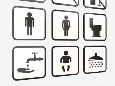 Public Spaces Warning Square Sign Set 3D model