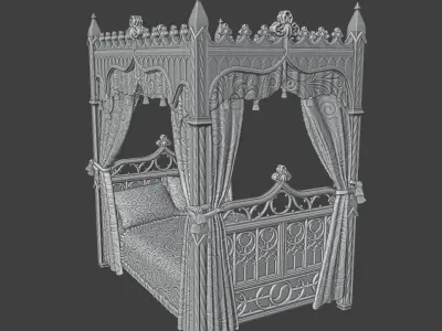 Antique gothic bed 1 3D print model