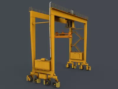 PBR Rubber Tyred Gantry Crane RTG V1 - Yellow Low-poly 3D model