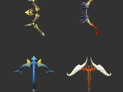 40 Fantasy Bow Collection Low-poly 3D model