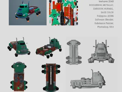 Flying jet truck Free low-poly 3D model
