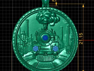 Golden Locomotive Medallion Pendant 3D print model