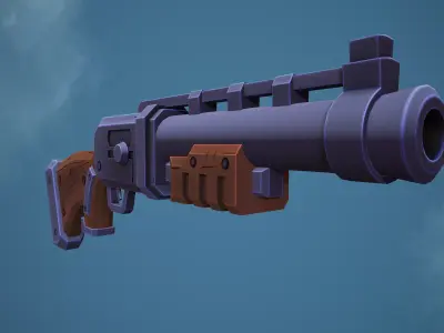 Stylized Steampunk Shotgun Low-poly 3D model