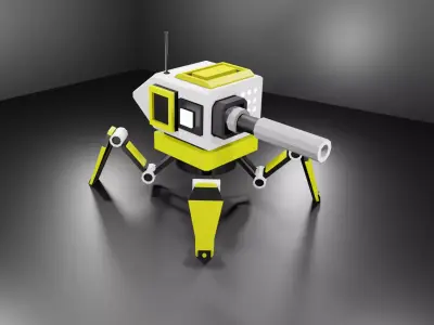 Four Legged Turret Robot Low-poly 3D model