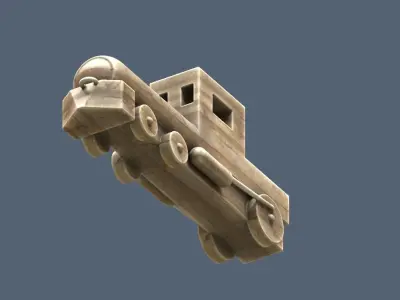 wooden toy locomotive Low-poly 3D model
