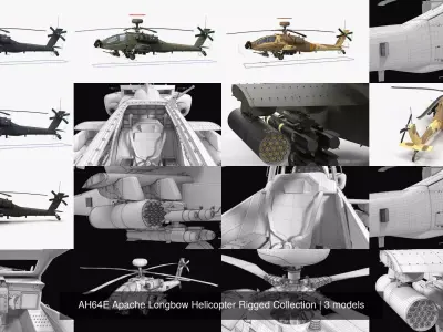 AH64E Apache Longbow Helicopter Rigged Collection 3D Model Pack