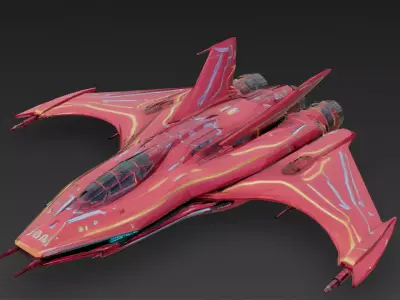Futuristic Red Sci Fi Fighter Jet 3D Model PBR Low-poly 3D model