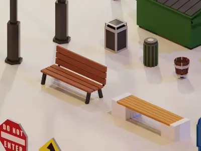 Low Poly City Assets - Low poly game assets - game props Low-poly 3D model