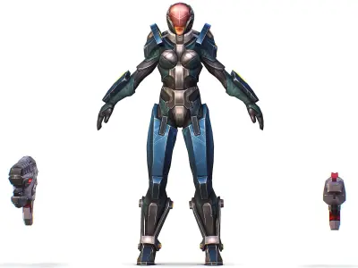 Cartoon Sci-Fi Cyborg Drone Trooper Soldier Low-poly 3D model buy
