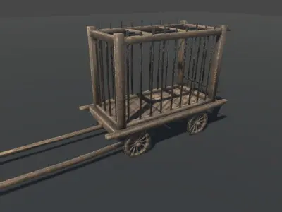 Wooden cart - prison Low-poly 3D model