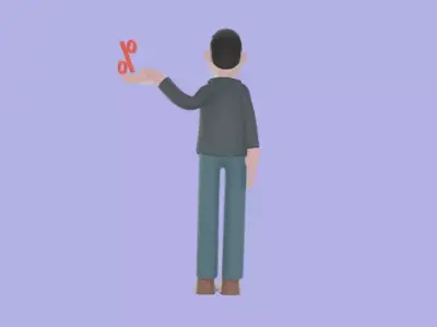 Stylized 3D Male Teacher - Cartoon Man with Percent Symbol 3D model