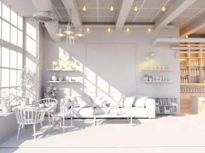 Industrial coffee shop interior scene 3D model