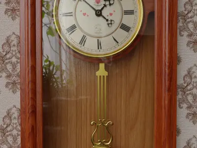 Vintage wooden wall clock 3D model