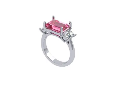 Emerald 3 Stone Art Deco Ring 3D print model 5