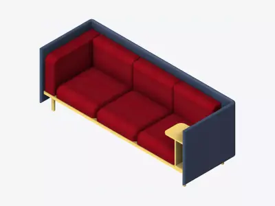 Sofa - Contemporary - Flame - Medium Work Shelf Low-poly 3D model