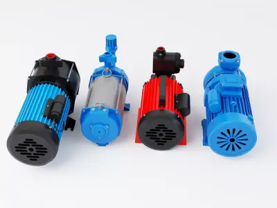 Industrial Electric Water Pump And Centrifugal Motor Pack Low-poly 3D model