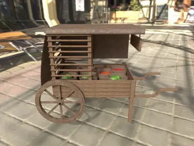 Medieval fruit cart Low-poly 3D model