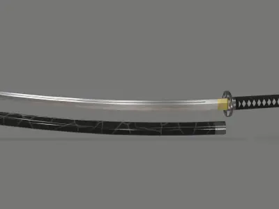 PBR Katana Japanese Sword Black Low-poly 3D model