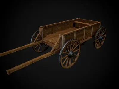 Medieval Wooden Horse Cart Variation 4 - Low Poly And Game Ready Low-poly 3D model