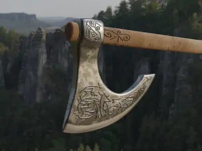 Viking Battle axe Low-poly 3D model 2