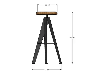 Industrial Wooden Bar Stool - Round Seat Metal Frame 3D model