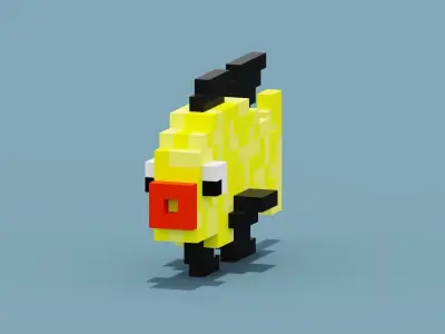 Yellow Fish Voxel Low-poly 3D model