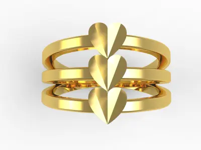 Antique Three Heart Triple Shank Engagement Ring 3D print model