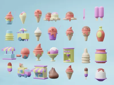 3d icons of many desserts object  in cartoon style 3D model