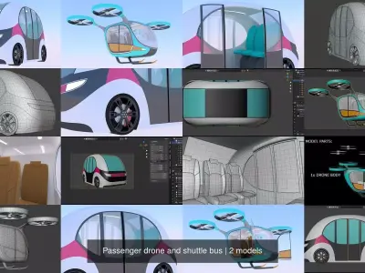 Passenger drone and shuttle bus 3D Model Pack