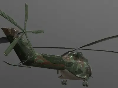 SA-330 military helicopter in camouflage Low-poly 3D model