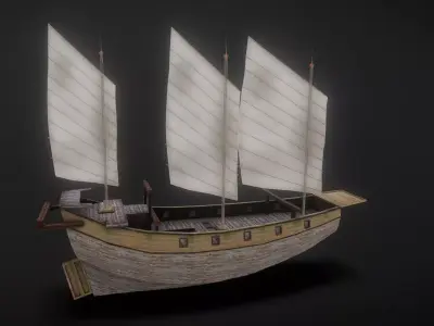 Ancient sailboat Low-poly 3D model