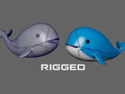Low Poly - Cartoon Whale Rigged Low-poly 3D model