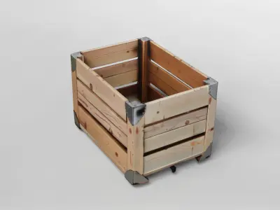 Wooden Storage Crate with Metal Reinforcements 3D Model 3D model