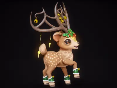 Cartoon Christmas Deer Rigged PBR 3D model
