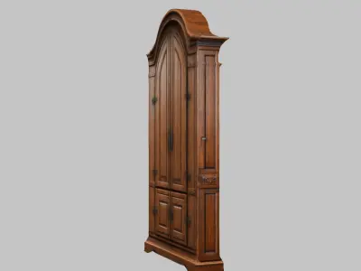 Wooden closet Medieval Furniture tall interior decor Low-poly 3D model